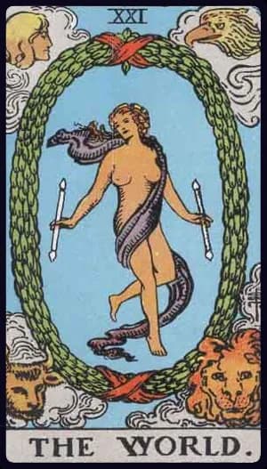La carte Le Monde du tarot Rider-Waite-Smith