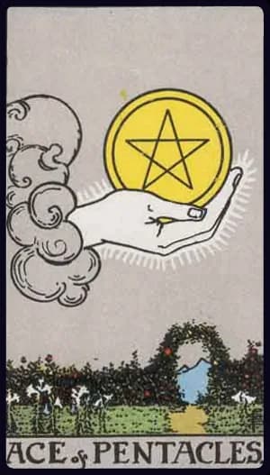 La carte As de Denier du tarot Rider-Waite-Smith