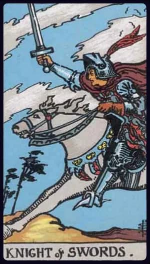 La carte Cavalier d'Épée du tarot Rider-Waite-Smith
